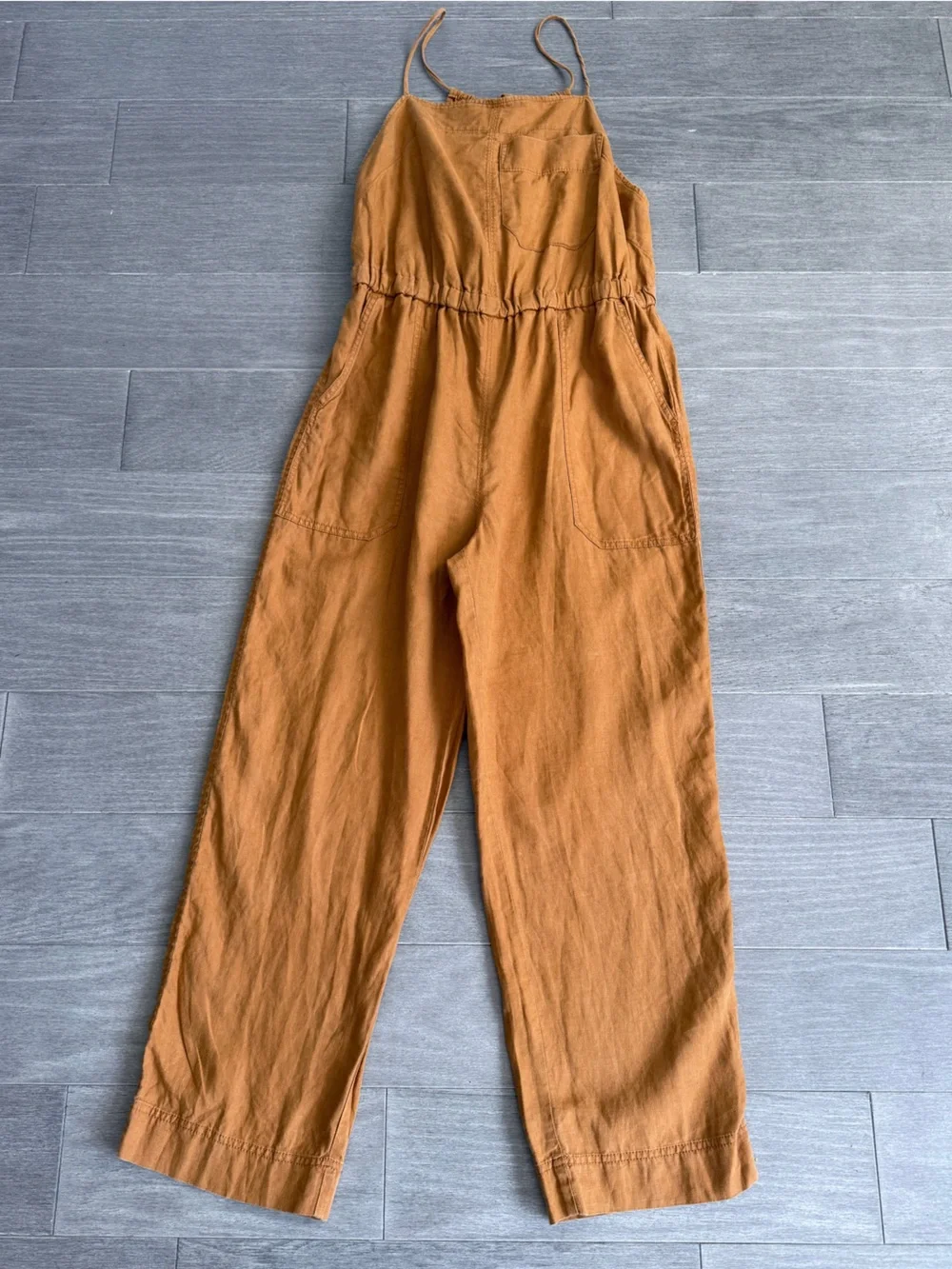 Everlane Linen Shoestring Apron Jumpsuit Spice Brown Small S Wide Leg Boho